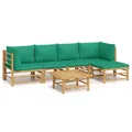 vidaXL 6-tlg. Garten-Lounge-Set mit Grünen Kissen Bambus