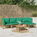 Vidaxl Gartenmöbelset 6-teilig Mit Grünen Bambuskissen
