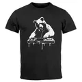 Neverless Print-Shirt Herren T-Shirt mit Print Bär als Techno DJ Rave Festival Outfit mit Print schwarz XL