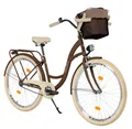 Milord Cityrad Damenfahrrad Citybike Mit Metallkorb Fahrrad 26/28 Zoll 1-Gang Braun, 1 Gang, (Fahrradständer, Gepäckträger, Klingel, Korb, Kotflügel)