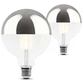 SSC-LUXon 2 Stück SINO Spiegelkopf Glühbirne LED mit warmweißem Licht E27 Fassung - Globe XL Spiegelkopflampe silber 5W