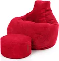 Green Bean® Sitzsack mit Hocker aus Cord - Sitzsäcke für das Wohnzimmer, Schlafzimmer, Sitzsack-Sessel für Erwachsene Rot