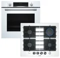 BOSCH Backofen-Set weiß EcoClean Schnellaufheizung + Gaskochfeld Einhandzündung autark