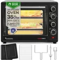 TurboTronic Minibackofen mit Umluft und Drehspieß 35 Liter, Schwarz, inkl. 2x Backbleche 1600W, schnelle Aufheizzeit, von Brötchen über Hähnchen bis Pizza