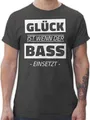 T-Shirt Herren - House Music Techno & Rave Outfit - Glück ist wenn der Bass einsetzt - L - Dunkelgrau - Festival Tshirt Konzert Musik für männer Festival-Outfits Festivals Raver Shirt Oberteil