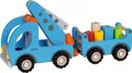 goki 55875 Kranwagen mit Anhänger 32 x 9 x 16 cm, Holz, 5 magnetische Bausteine, 7 Teile