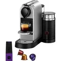 NESPRESSO Kapselmaschine XN761B CitiZ & Milk von Krups, inkl. Aeroccino Milchaufschäumer, Willkommenspaket mit 14 Kapseln silberfarben