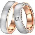 Trauring DOOSTI "Schmuck Geschenk Edelstahl Trauring Ehering Partnerring LIEBE" Gr. 52, rosa (edelstahlfarben, roségoldfarben, kristallweiß), Fingerringe, 52,mit Zirkonia, Edelstahl, 6mm, Made in Germany - wahlweise mit oder ohne Zirkonia