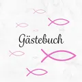 Gästebuch: Taufe | Konfirmation | Erstkommunion | Firmung・Mit rosa Fisch Deko perfekt für Mädchen・Für geschriebene Glückwünsche von Freunden & Familie・Mit Fingerabdruck Baum・Dezent dekorierte Seiten