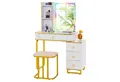 COSTWAY Schminktisch, mit 14 dimmbaren LED-Leuchten, USB-Anschluss, Hocker