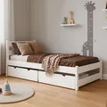 MEBLE WRÓBEL Kinderbett 80x180 cm mit 2 Schubladen und Lattenrost - Einzelbett aus Kiefer Massivholz - Kinder Bett Montessori - Jugendbett in Weiß - ohne Matratze