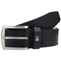 Tommy Hilfiger Ledergürtel DENTON 3,5 cm breit Robuster Ledergürtel mit Flag-Label, silberne Schnalle, verstellbar blau 90