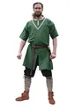 Battle-Merchant Mittelalter Tunika Ailrik | Baumwoll Tunika mit Bordüre für Herren | Kurzarm Wikinger Hemd | Krieger Verkleidung für Karneval (Grün/S)