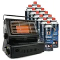 Eurocatch Gasheizung - Inkl. 12 Gaskartuschen - Campingheizung - Heizung - Heizgerät - Terrassenheizung - Verstellbar - Tragbar - Heizstrahler - Brenner für Heizen, Kochen