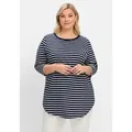 Sheego Longshirt Große Größen mit Streifen und Nacken-Reißverschluss blau 44/46