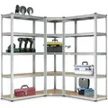 Juskys 3er Metall Regalsystem Basic - 1 Eckregal & 2 Lagerregale - 2625 kg - Silber - Silber/Braun