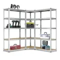 Juskys 3er Metall Regalsystem Basic - 1 Eckregal & 2 Lagerregale - 15 Böden aus MDF Holz - 2625 kg - Schwerlastregal Lagerregal Kellerregal (Silver)