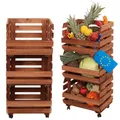 MODO24 Modular Holzregal für Gemüse & Obst auf Rollen, Stapelbares Regalsystem aus Kiefernholz, 3 Holzkisten, Kartoffelsteige, Küchenregal, Vorratsregal, Gemüseregal, Abm. 81x37x30 cm, Fargbe: Braun