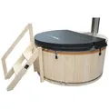 HOME DELUXE Badewanne Hot Tub SKANDI, (inkl. Ofen & Poolabdeckung), Badebottich Badefass Badetonne beige|braun 210 cm x 100 cm x 90 cm