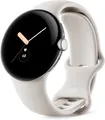 Google Pixel - Silber poliert - intelligente Uhr mit Active Armband - Flouroelastomer - Chalk - Bandgröße: L