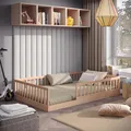 CADANI Timi Kinderbett 120x200 cm Bodenbett, Rausfallschutz abnehmbar, bis 200 kg belastbar, Roll-Lattenrost, Montessori Kiefer Massivholz Bett, 3 Aufbauvarianten, umbaubar, Natur