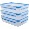 CLIP & CLOSE Frischhaltedosen 1,2 Liter (transparent/blau, rechteckig, 3 Stück) - Transparent