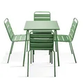 Set aus Gartentisch (70 cm) und 4 Metallstühlen Grüner Kaktus - Oviala Palavas