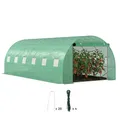 Outsunny Gewächshaus 300x600x200cm Foliengewächshaus Tomatenhaus mit Tür, 12 Fenster, Folientunnel aus verzinktem Stahl, 170g/m² PE, stabiles pflanztunnel, Treibhaus inkl. Erdanker & Seilen, Grün