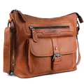 Benthill Damen Handtasche Leder - Umhängetasche aus weichem hochwertigem Echtleder - Vintage Fashion Bag Beutel - Shopper - Schultertasche, Farbe:Braun