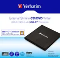 Verbatim DVD Recorder, USB 3.2, A-C, 8x/6x/24x, Slimline Portable, schwarz, M-DISC, Software, Retail