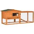 PawHut Hasenstall Kaninchenstall mit Freilaufgehege Bodenwanne, Rampe, Kleintierstall aus Holz Meerschweinchen Gehege mit 2 Etagen, Sichtfenster, für Zwergkaninchen 156x58x68 cm, Orange