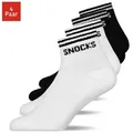 SNOCKS Sneakersocken kurze Socken für Herren & Damen mit Streifen (4-Paar) mit Rippbund, verstärkte Sohle, halbhoch, aus Bio-Baumwolle schwarz 47-50