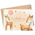 MeinBaby123® Einladungskarten Kindergeburtstag inkl. 10 Umschläge, Kindergeburtstag Jungs und Mädchen, Geburtstagseinladungen Kinder braun
