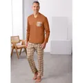 Schlafanzug, Herren, Gr. 48/50, braun (cognac, bedruckt), 100% Baumwolle, Homewear-Sets