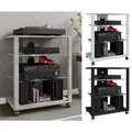 VCM Hifi Holz Möbel Rack Schrank Phono Regal mit Rollen 2 Glasböden Maße: H. 70 x B. 60 x T. 41 cm Phono Mediaregal - Folas