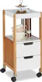 Relaxdays Rollwagen mit Schubladen, Teewagen, Tabletttisch rollbar, Küchenwagen aus MDF, Bambus, HBT: 69x30x30 cm, weiß