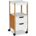 Relaxdays Rollwagen Bambus MDF Weiß Natur mit Schubladen 69 cm x 30 cm x 30 cm 6,5 kg