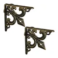 Relaxdays Regalwinkel antik, 2er Set, Regalträger Gusseisen, Lilien Ornament, Vintage Wandwinkel für Regalboden, Bronze