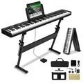 VEVOR E Piano 88 Tasten Faltbares Digital Piano Bluetooth MIDI tragbares elektronisches digitales Klappklavier mit Ständer Sustain-Pedaltasche berührungsempfindliche Tasten, wiederaufladbar schwarz