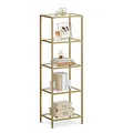 VASAGLE Regal mit 5 Ablagen, Badregal, gehärtetes Glas, einfache Montage, für Badezimmer, Wohnzimmer, Küche, Büro, transparent-metallisches Gold LGT029A01