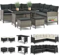 Juskys Polyrattan Lounge Manacor - Sofa, Tisch, Hocker & Kissen - Grau-meliert & Grau