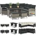 Polyrattan Lounge Manacor – Gartenlounge Mit Sofa, Tisch, 2 Hocker & Kissen – Gartenmöbel Set Bis 7 Personen – Grau-meliert, Sitzbezüge In Grau - Juskys