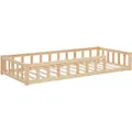 Homestyle4u Kinderbett Natur mit Rausfallschutz 90x200 cm Bodenbett Lattenrost Matratze 3025