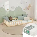 Homestyle4u Kinderbett Bodenbett 90x200 mit Matratze Rausfallschutz Lattenrost Holz Natur Montessori Holzbett