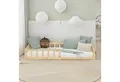 Homestyle4u Kinderbett 90x200 / 120x200 Weiß Natur Holzbett Bodenbett Montessori Kleinkind (Komplett-Set mit Lattenrost, Matratze mit OEKO-TEX® Standard 100), mit Rausfallschutz