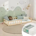 Bodenbett 90x200 Kinder mit Rausfallschutz Matratze Bett Holz Massiv Homestyle4u