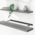 Casaria® Wandregal Holz Grau Regal mit Halterung 15kg Tragkraft Hängeregal Küche Wohnzimmer Flur Wand Schweberegal Bücherregal Regalbrett Schwebend Matt 110cm