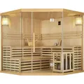 Artsauna Saunakabine Espoo200 Premium mit Harvia Ofen – 5 Personen – Hemlock Holz, Glasfront und LED Licht – Inkl. Thermometer & Sanduhr –K...