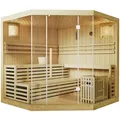 Artsauna Saunakabine Espoo200 Premium Mit Harvia Ofen – 5 Personen – Hemlock Holz, Glasfront Und Led Licht – Inkl. Thermometer & Sanduhr –komplett Set