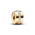 PANDORA Moments Klare funkelnde Linie Clip aus Sterling Silber mit 14K vergoldeter Metalllegierung und Zirkonia, Kompatibel Moments Armbänder, 761972C01